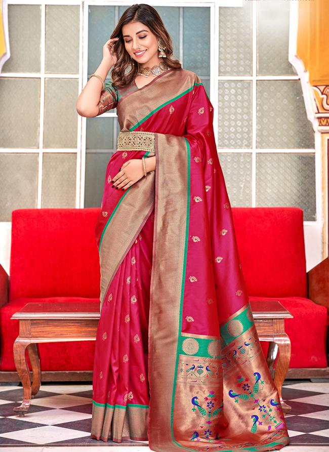 Paithani Silk Pink Traditional Wear Weaving Saree